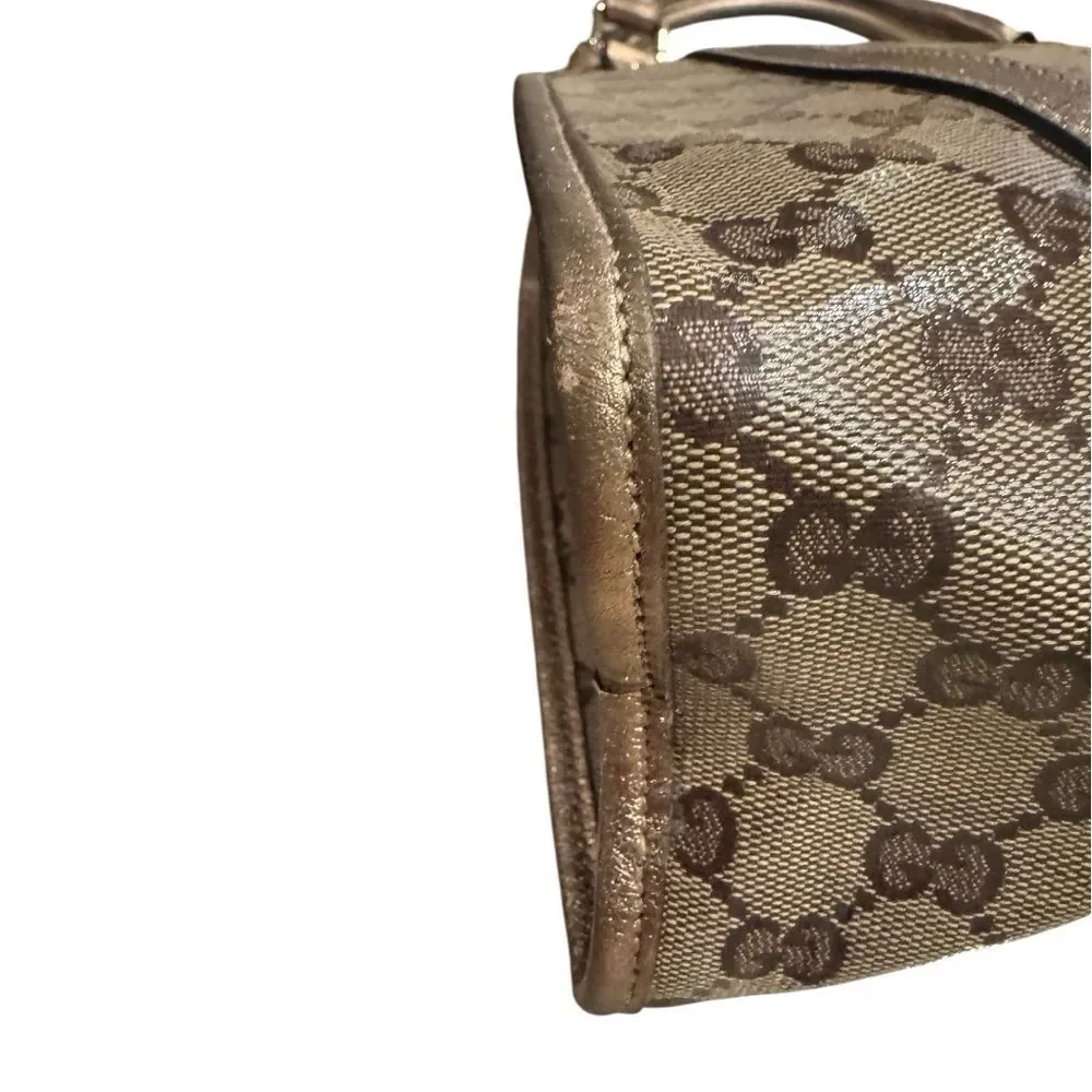 Gucci GG Crystal Beige Brown Canvas Gold Leather Trim Medium Joy Shoulder Bag - Picture 6 of 13